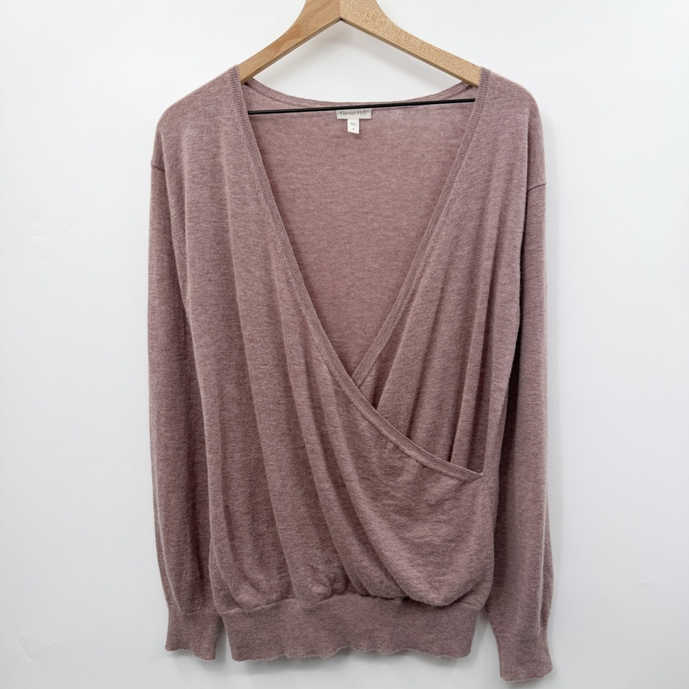 Garnet Hill 100% Cashmere Faux Wrap Sweater in Mauve Size Small